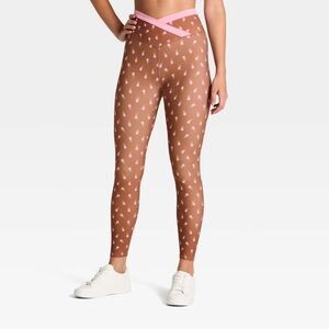 Women's Joy Lab High-Rise Crossover Waistband 7/8 Leggings Brown Pink Floral New